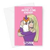 Happy Birthday Card For Sister - Anime & Manga Girl Shiba Inu Dog - A5 Greeting Card