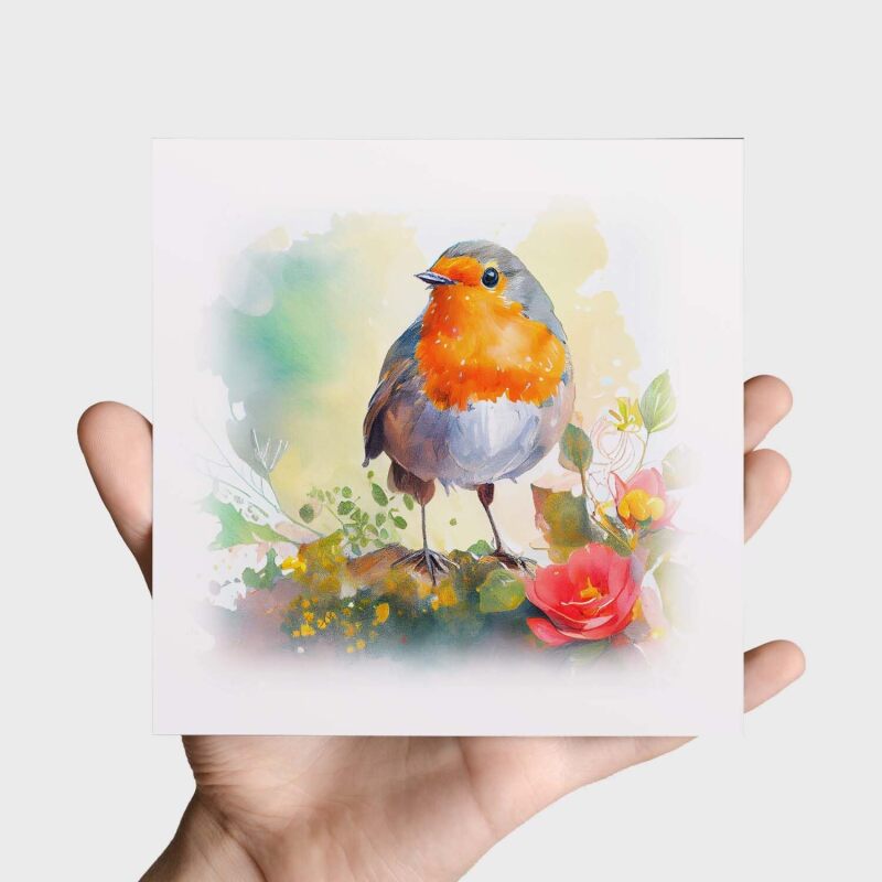 Notelet Card of a Robin For Anyone Any Occasion Card For Her or For Him Card For Birthday or Easter Card Thank You Card - Square (6x6) / Blank Message