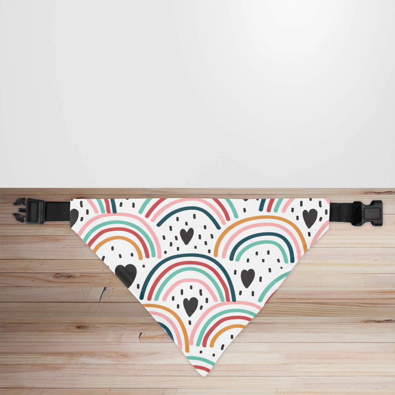 Hearts & Rainbow Print Dog/Puppy Bandana - Small - 12x17cm (Strap: 25mm - 40mm)