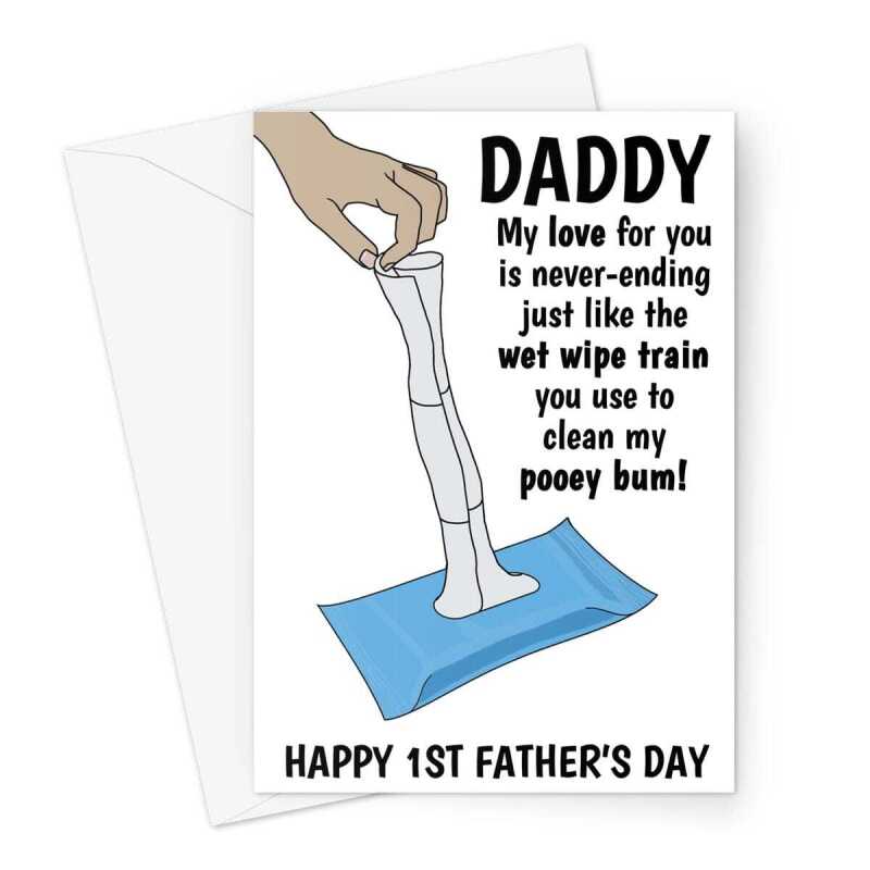 Happy 1st Father's Day Card - Funny Wet Wipe Joke - A5 Portrait - 1 Card