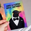 Have a flippin' great birthday penguin in clothes rainbow birthday card for children, niece, nephew (Animalyser) (Size A6/A5/A4/Square 6x6") - A6: Single card