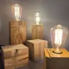 Buy 2 different size's get 3rd Free any size !! Edison Filament Bulbs in Wooden Block Bases, Rustic & Industrial Design, Natural Wood Unique Medium - Small