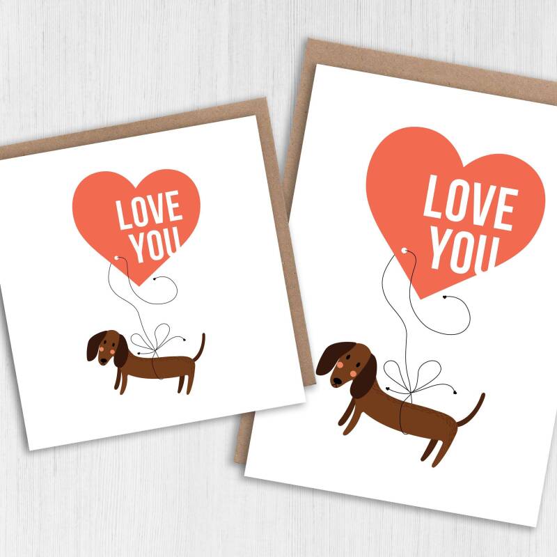 Love you dog love heart anniversary, Valentine card for dog lover, husband, wife, boyfriend, girlfriend, partner (Size A6/A5/A4/Square 6x6") - A6: Single card