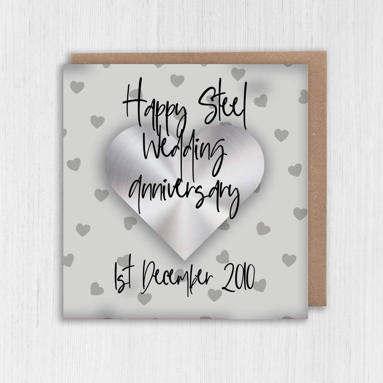 Personalised Steel (11th/11 year) anniversary card: Personalised with date (Size A6/A5/A4/Square 6x6") - A6: Single card