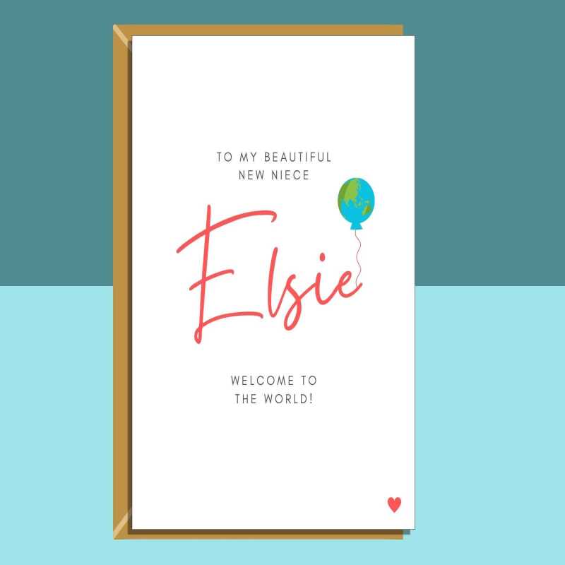 New Niece Personalised Card - New Baby Customised Card - From Aunt or Uncle - Regular - Matte - Personalised Inside