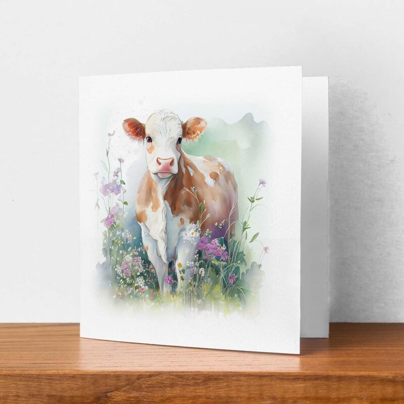 Notelet Card of a Cow For Anyone Any Occasion Card For Her or For Him Card For Birthday or Easter Card Thank You Card - Square (6x6) / Blank Message