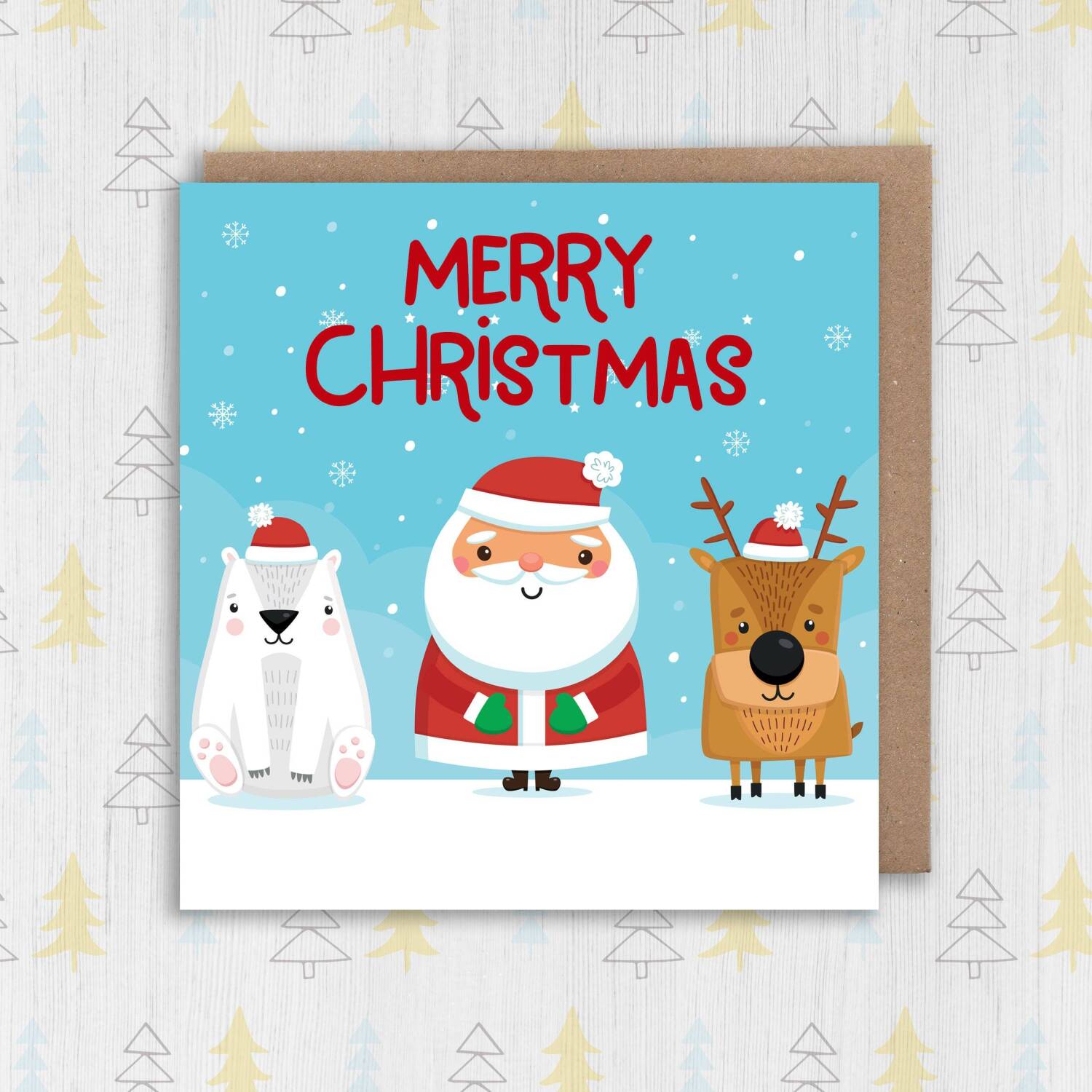 Polar bear, Santa, reindeer Christmas, Holidays, Xmas, festive card for children, kids, babies, grandchildren (Size A6/A5/A4/Square 6x6") - A6: Single card