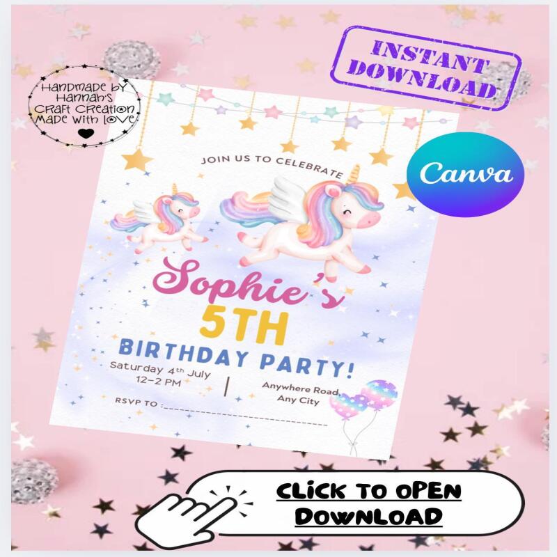 Printable Unicorn Birthday Invitation Template