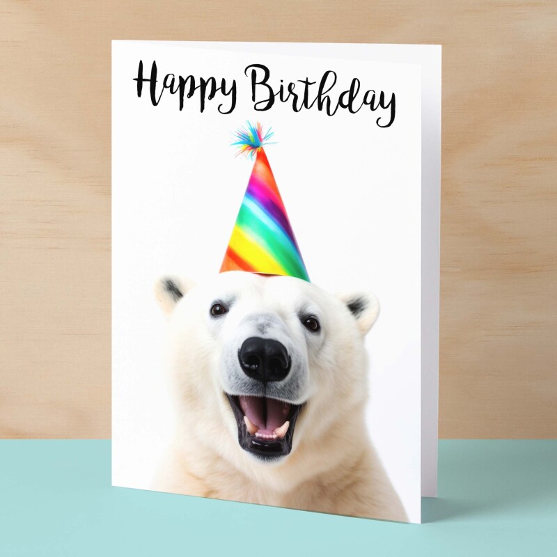 Birthday Card For Him or Her Fun Birthday Card of A Polar Bear Happy Birthday Card For Mum, Dad, Sister Brother - Small (4x6) / Blank Message