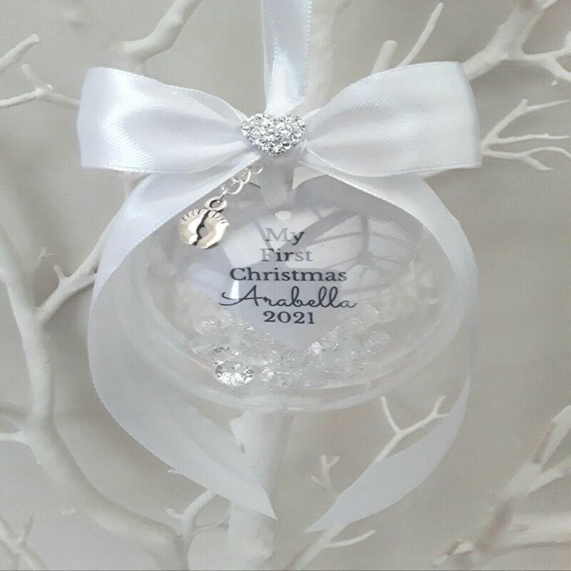 Personalised First Christmas Bauble,Baby's 1st Christmas Tree Bauble,Xmas Decor - Crystals