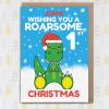 Roarsome Christmas personalised with age, name dinosaur Holidays, Xmas, festive card for child, son, daughter, grandchild (Size A6/A5/A4) - A6: Single card