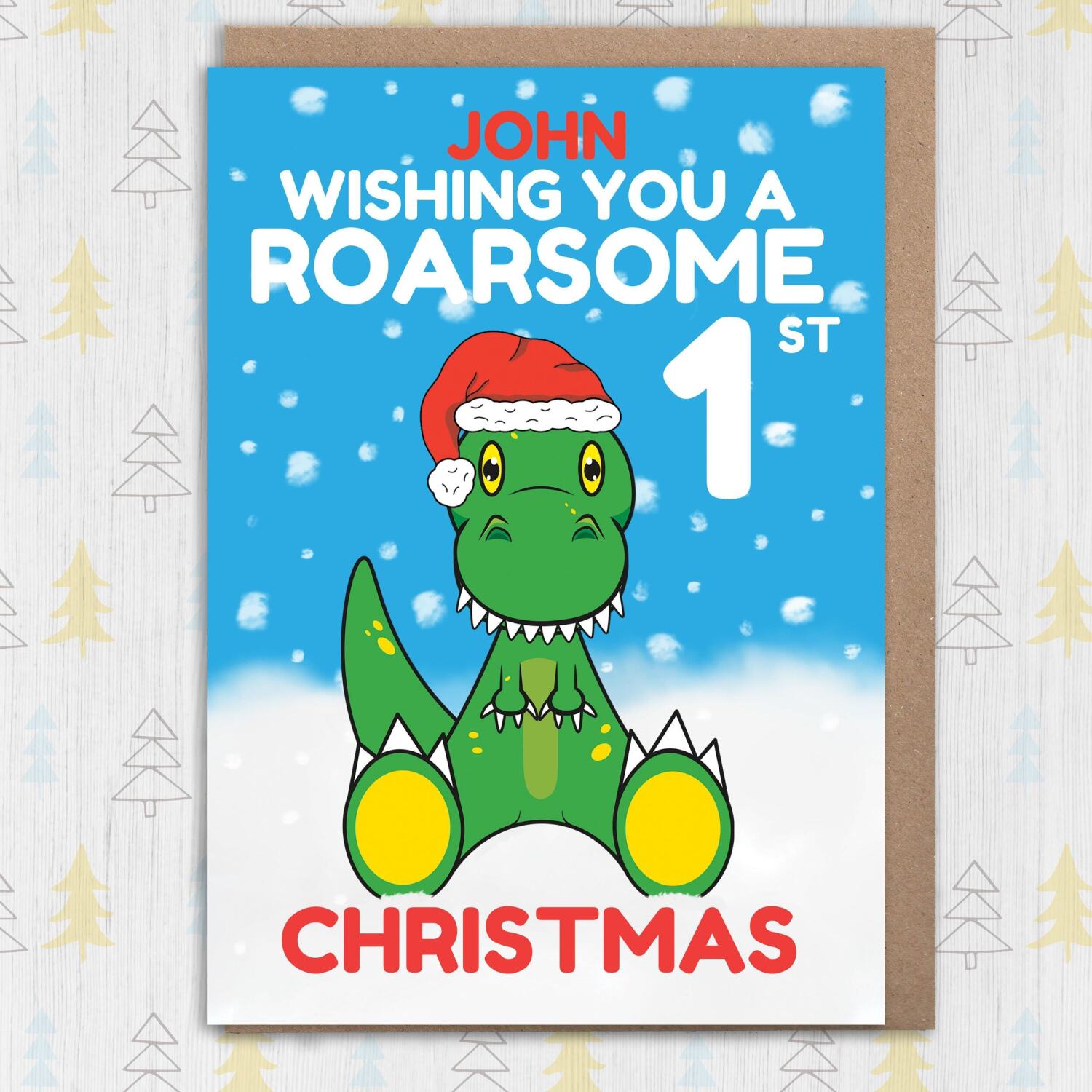 Roarsome Christmas personalised with age, name dinosaur Holidays, Xmas, festive card for child, son, daughter, grandchild (Size A6/A5/A4) - A6: Single card