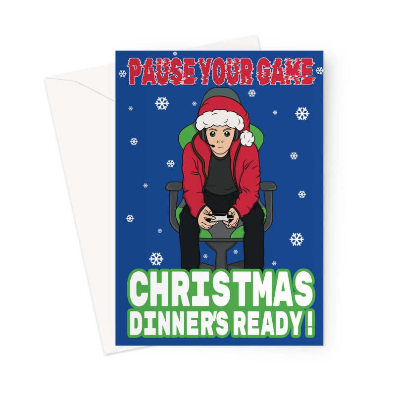 Funny Video Gamer Christmas Card - Pause Your Game - A5 Portrait - 1 Card