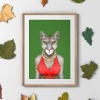 Cougar in clothes, animal print, wall art - A5 - Glossy - Green