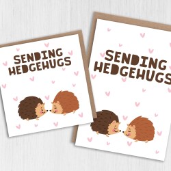 Sending hedgehugs hedgehogs, cute animal, thinking of you, with sympathy, bereavement, get well soon card (Size A6/A5/A4/Square 6x6") - A6: Single card