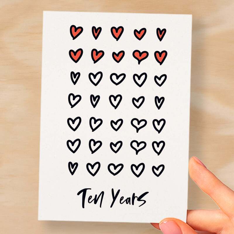 10th Wedding Anniversary Card For Wife Anniversary Card for Husband or Boyfriend Anniversary Card For Girlfriend Tenth Anniversary Ten Year - Small (4x6) / Blank Message