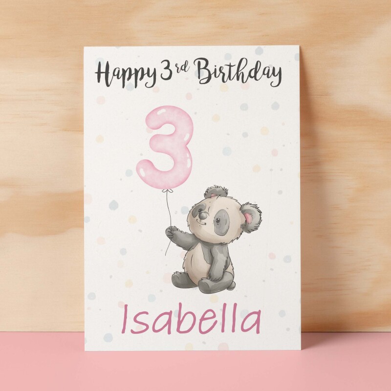 Personalised 1st, 2nd, 3rd, 4th, 5th Birthday Card for Daughter, Granddaughter, Niece, Goddaughter Girls Panda Card - 1 - One - Blank Message