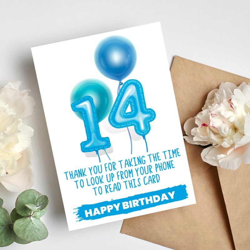 Funny 14th Birthday Card For Son, Personalised Birthday Card For him, 14th Birthday Card, Funny Phone Birthday Card 14th Birthday Boy - A6 - 4.1″ x 5.8″