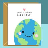 Personalised New Baby Girl Card - For Him - Welcome to the World - Customised Card