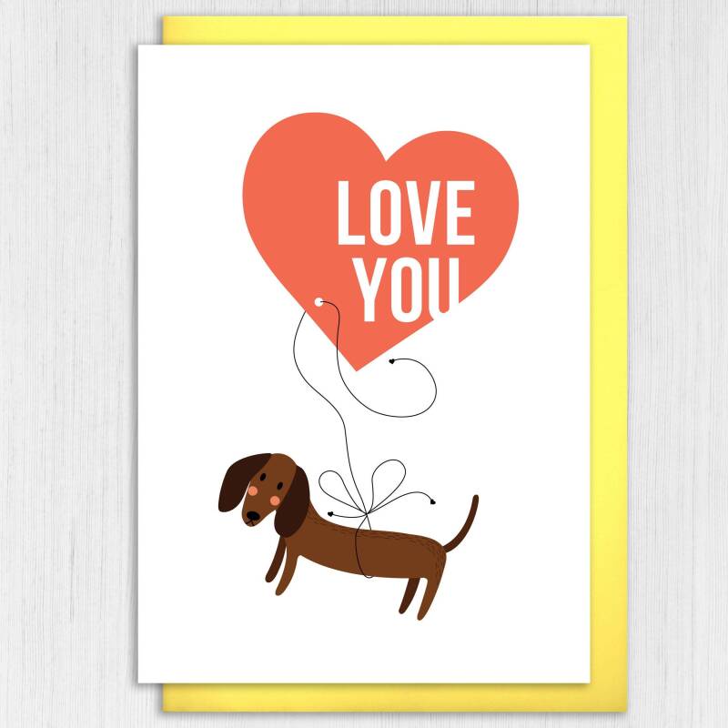 Love you dog love heart anniversary, Valentine card for dog lover, husband, wife, boyfriend, girlfriend, partner (Size A6/A5/A4/Square 6x6") - A6: Single card