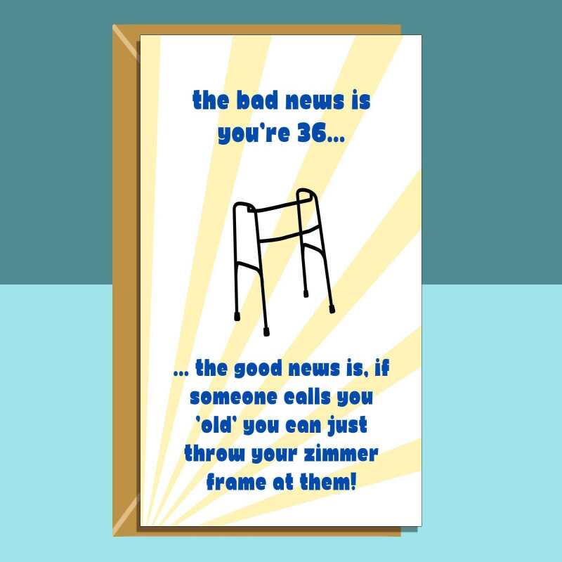 Funny 36th Birthday Card - Personalised inside if required - For Him or For Her, brother, sister, friend - Cheeky Card for 36 year old. - Blank inside - Regular - Matte