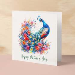 Mother's Day Card For Mum Happy Mother's Day Mothers Day card Mothering Sunday Flower Peacock Mother's Day Card For Mom Mommy Mum Mummy - Square (6x6) / Blank Message