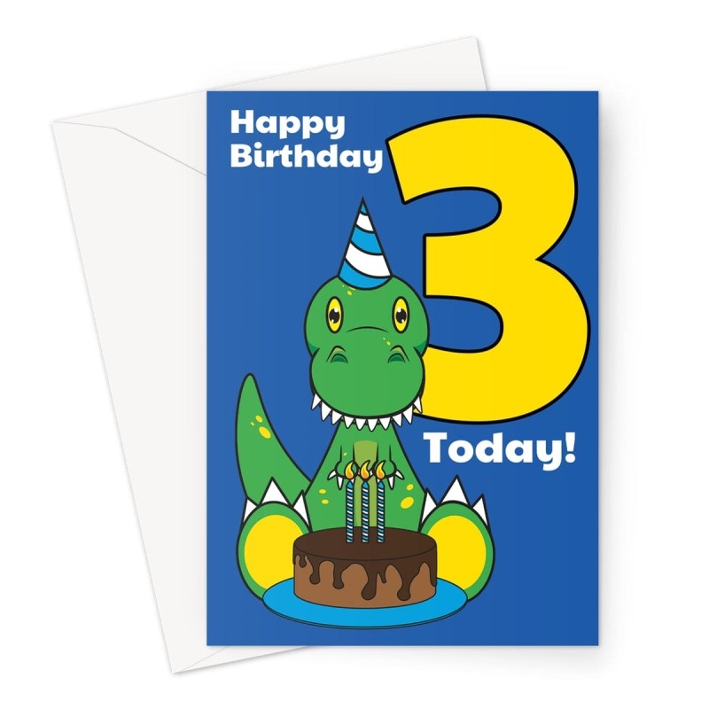 Dinosaur 3rd Birthday Card For Boy - A5 Portrait - 1 Card