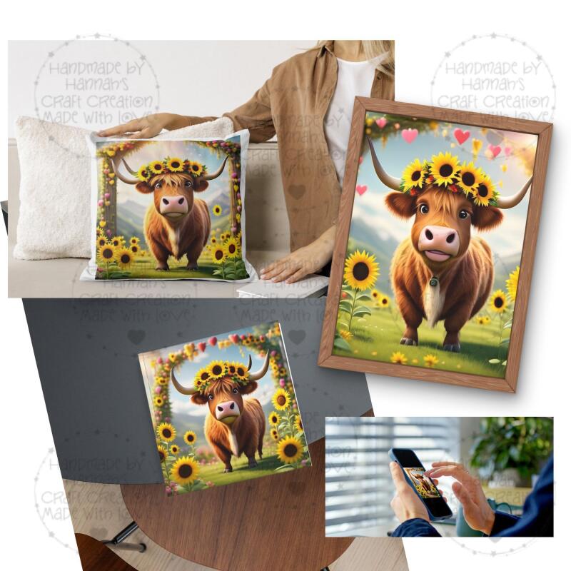 Sunflower Highland Cow - instant downloads