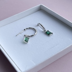 Emerald Charm Earrings 925 Silver and Gold