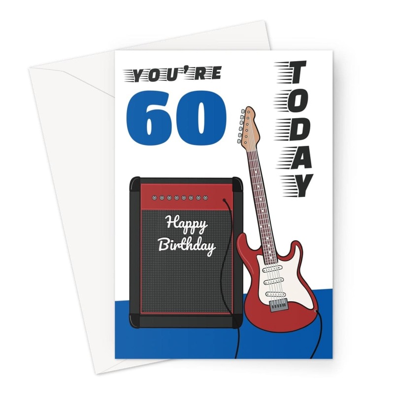 60th Birthday Card Rock Guitar - A5 Portrait - 1 Card