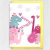 Pink dinosaurs, dino birthday card for children, child, kid, boy, girl, daughter, granddaughter, niece (Size A6/A5/A4/Square 6x6") - A6: Single card