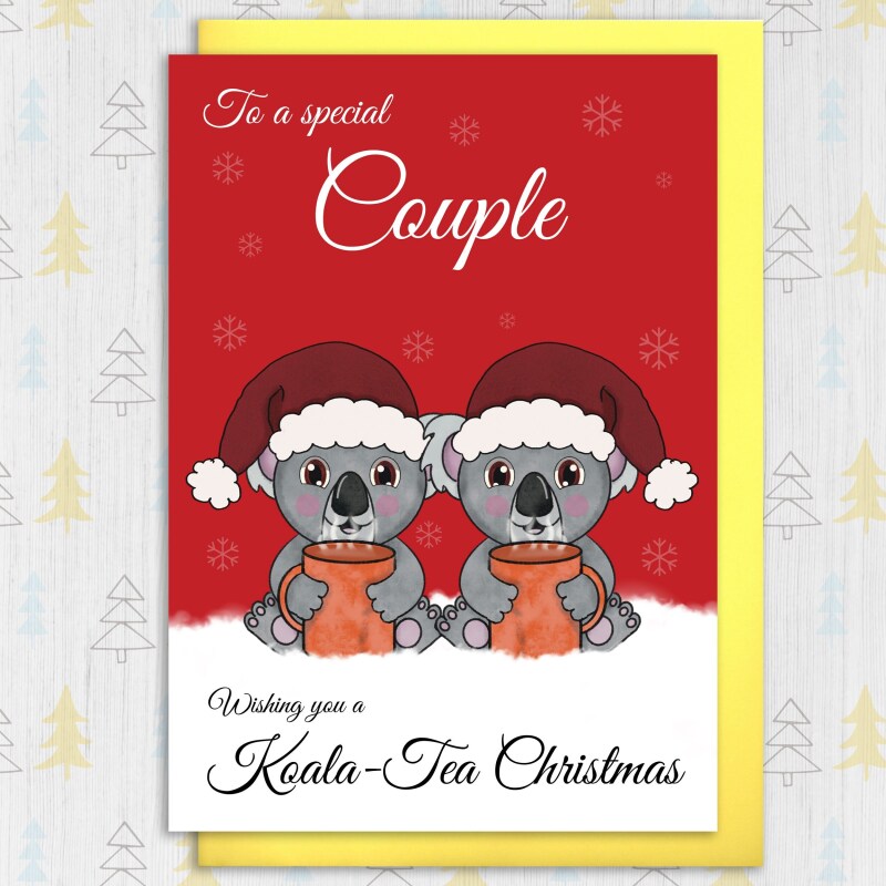 Wishing you a koala-tea Christmas personalised funny koala bear pun Holidays, Xmas, festive card for couples, in-laws (Size A6/A5/A4) - A6: Single card