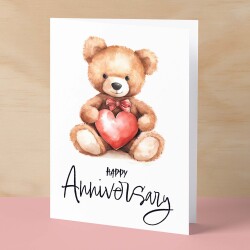 Anniversary Card for Wife Anniversary Card for Her Annversary Card For Husband Boyfriend or Girlfriend Cute Teddy Bear Card With Love Heart - Small (4x6) / Blank Message