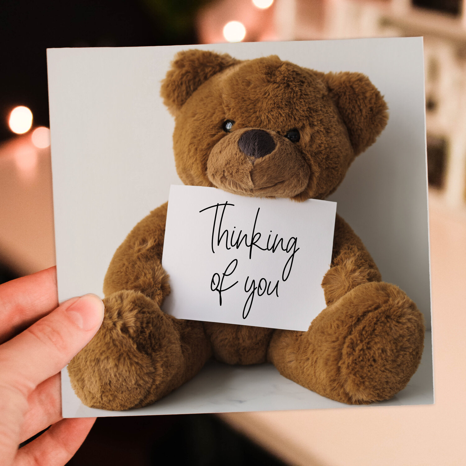 Thinking of you, teddy bear, cute, sweet, heartfelt, bereavement, with sympathy, sorry, loss, get well card (Size A6/A5/A4/Square 6x6") - A6: Single card