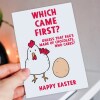 Which came first, the chicken or the egg funny Easter Sunday joke card for any age, adults and children (Size A6/A5/A4/Square 6x6") - A6: Single card