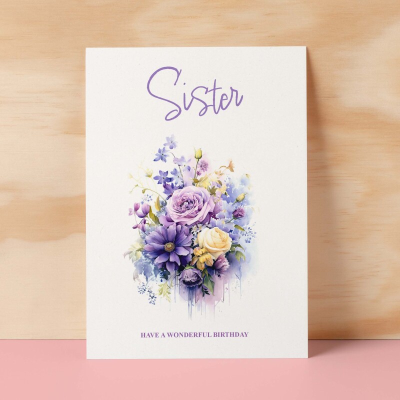 Birthday Card For Sister Card For Her Card for Sister Luxury Card For Sister Birthday Card for Loved One Sister Card Birthday Flower Card - Small (4x6) / Blank Message