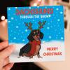 Dachshund through the snow funny dashing song, from the dog, pet, Christmas, Holidays, Xmas, festive card (Size A6/A5/A4/Square 6x6") - A6: Single card