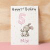 Personalised 1st, 2nd, 3rd, 4th, 5th Birthday Card for Daughter, Granddaughter, Niece, Goddaughter Girls Bunny Rabbit Card - 1 - One - Blank Message