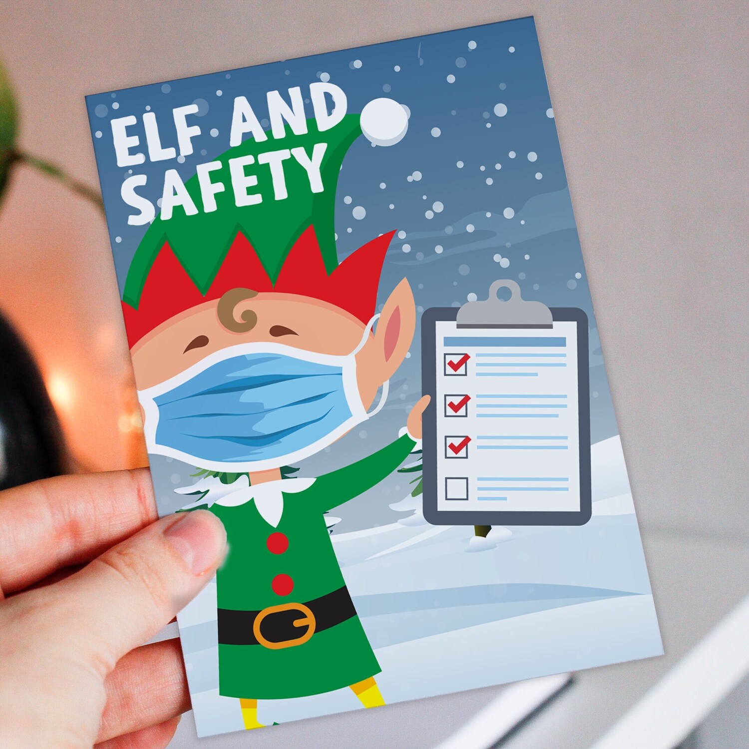 Elf and safety funny health and safety Christmas, Holidays, Xmas, festive card for colleague, coworker, friend (Size A6/A5/A4/Square 6x6") - A6: Single card