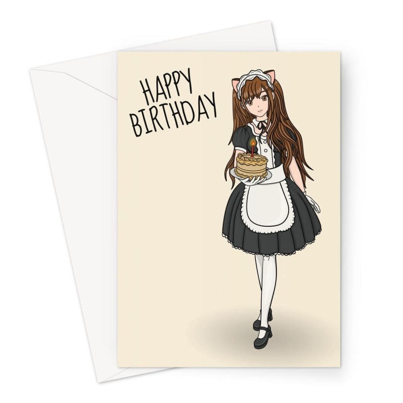 Maid Cafe Anime Birthday Card - A5 Portrait - 1 Card