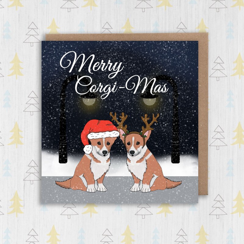Merry Corgi-Mas funny corgi, dog, pet, Christmas, Xmas, Holidays, festive card from the pet dog, corgi lover (Size A6/A5/A4/Square 6x6") - A6: Single card