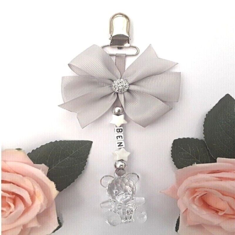 Personalised Crystal Pram Charm,Silver pram charm,New Baby gift,Bling Pram Charm - grey (as shown)