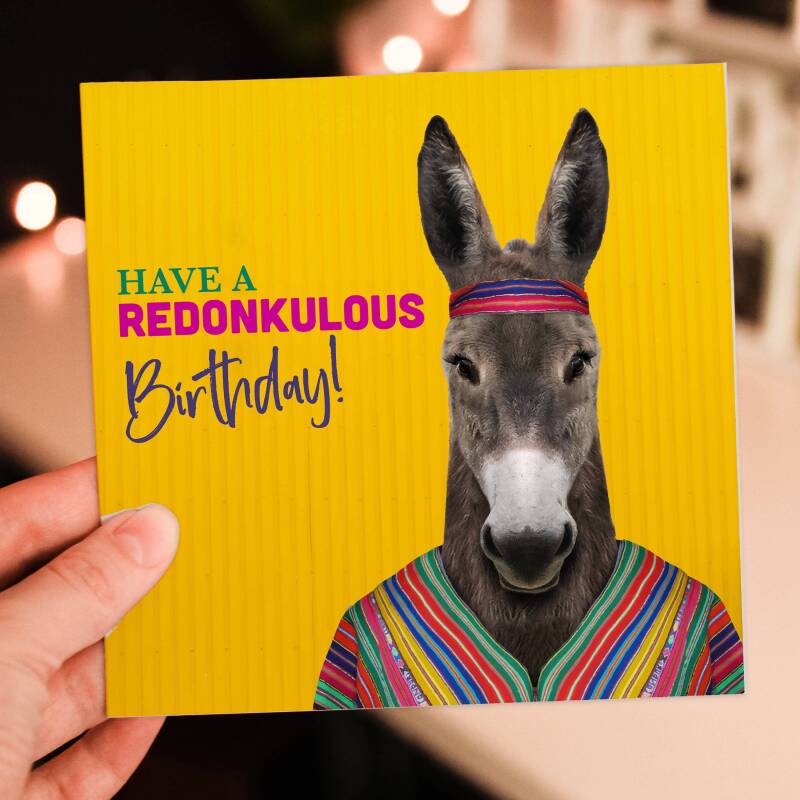 Have a redonkulous birthday donkey animal in birthday card for children, kids, young people, son, daughter (Animalyser) Size A6/A5/A4/Square - A6: Single card