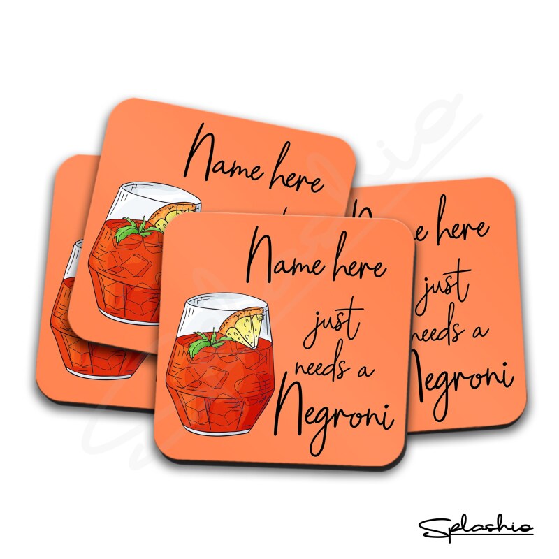 NEGRONI Coaster Cocktail Personalised Coaster, Personalised Fathers Day gift, Christmas Coaster, Secret Santa, Birthday Gift, Home Bar - Single Coaster