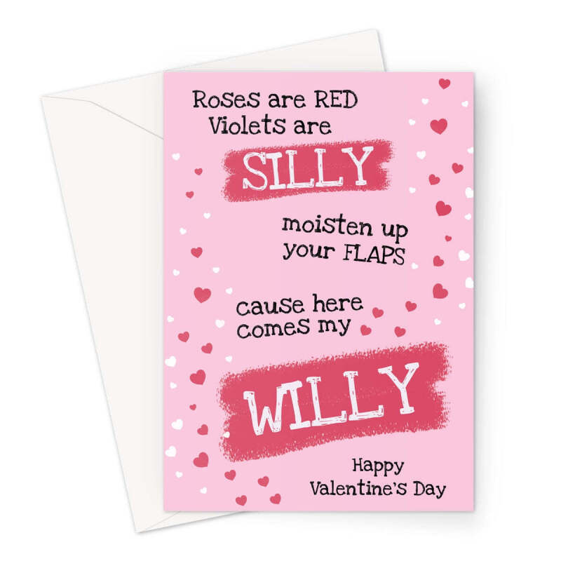 Cheeky Willy Valentine's Card For Her - Roses Are Red Poem - A5 Portrait - 1 Card