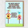 Funny wife Valentine's Day bird table, rude, offensive card, now she's kicking off because I put her in fifth place (Size A6/A5/A4) - A6: Single card