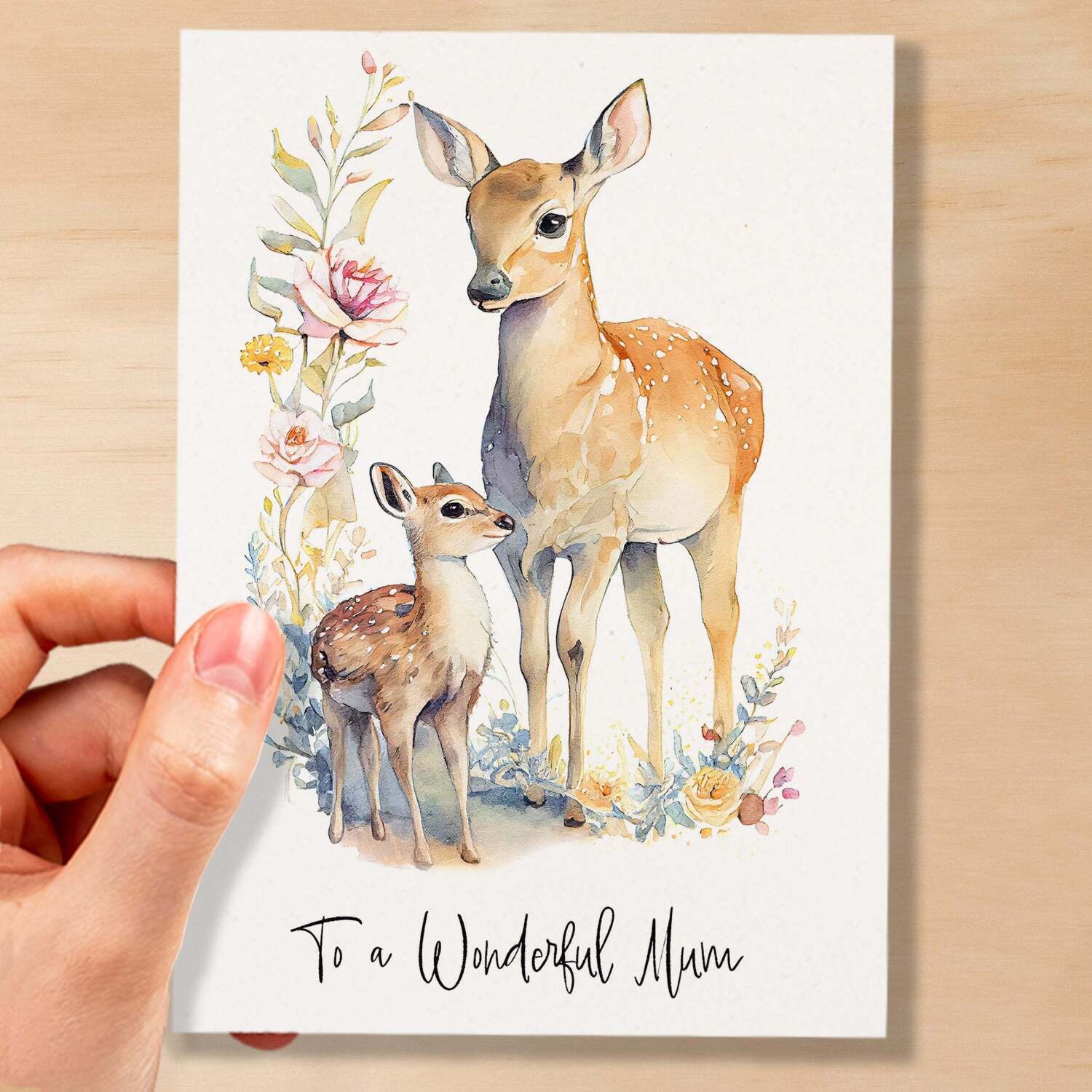 Birthday Card For Mum Card for Mothers Day Birthday Card For Her Birthday Gift For Mum Happy Birthday Card For Mum with Deer Illustration - Small (4x6) / Blank Message