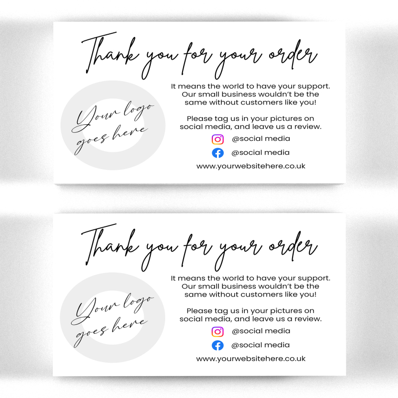 Thank You For Your Order Cards - Thank You Business Cards - Sample Card