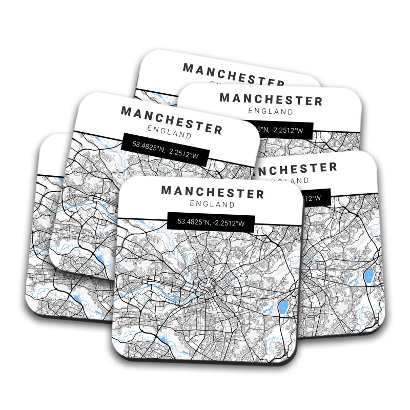 Manchester Map Coasters, Manchester Art, England Manchester Map Coasters, Coasters, Travel Gift, Housewarming Gift - Single Coaster