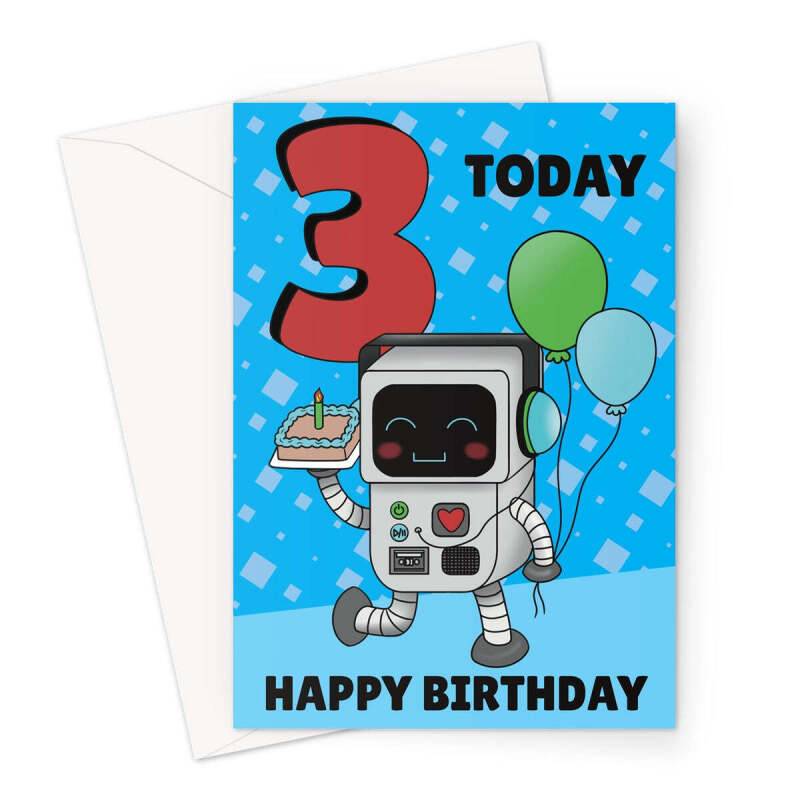 Happy 3rd Birthday Robot Card For A Boy - A5 Portrait - 1 Card